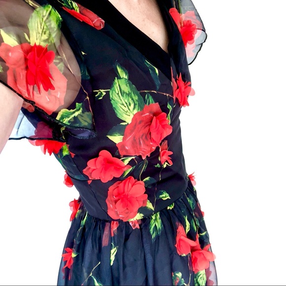 🌹 Anthropologie BLUEOXY Rose Appliqué Dress 🌹 - Picture 3 of 8